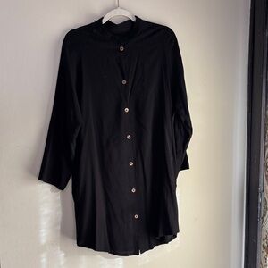 Classic Black Womens Casual Long Button-Down Shirt Tunic